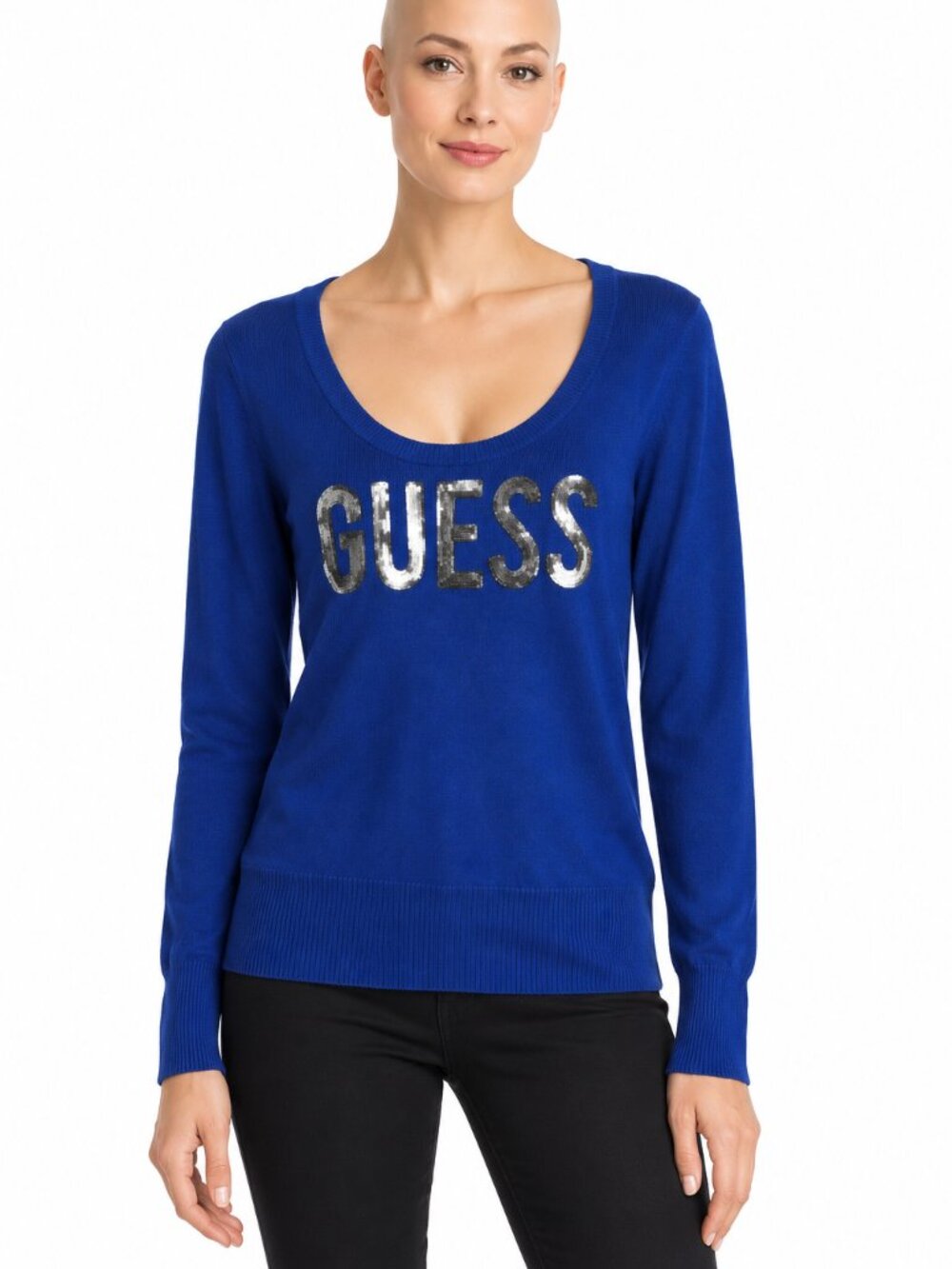 GUESS Women’s Blue Logo Long-Sleeve Sweater Size M